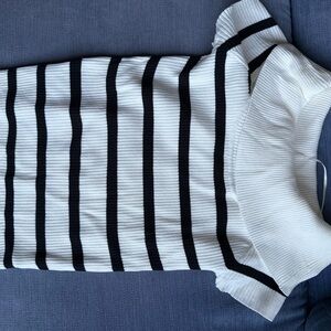 Pink Rose Black and White Striped Ribbed Blouse